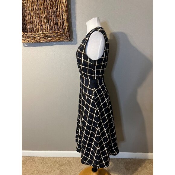 J Crew SILK Midi Dress 10 Black Cream Blue Brown A Line Career Church - Picture 8 of 16